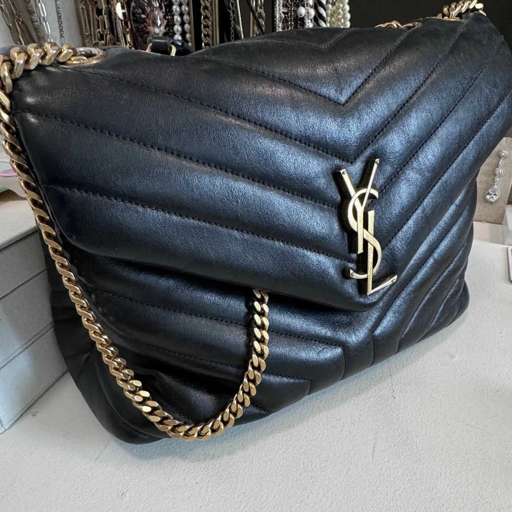 Yves Saint Laurent Black Quilted Leather Crossbody with Gold Hardware